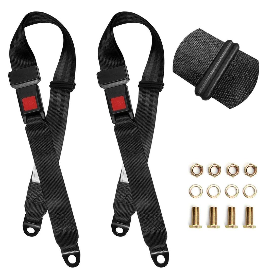 2 Pack Universal Seat Belt Fits Most Golf Cart Front/Rear Seats, 2 Point Adjustable Seatbelts Kit, Black