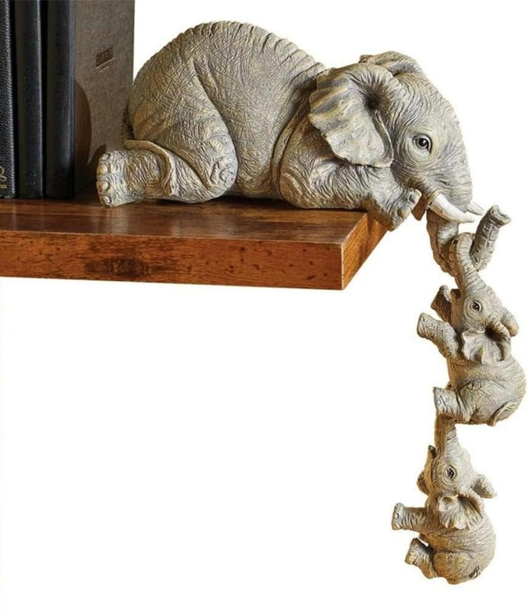 YWHWXB Collectable Elephant Shelf Sitter 3Pcs Set, Mother Elephant Hanging Baby Elephants on The Edge, Mantelpiece Decoration, Hand-Painted Resin Figurines for Home Decor Gift