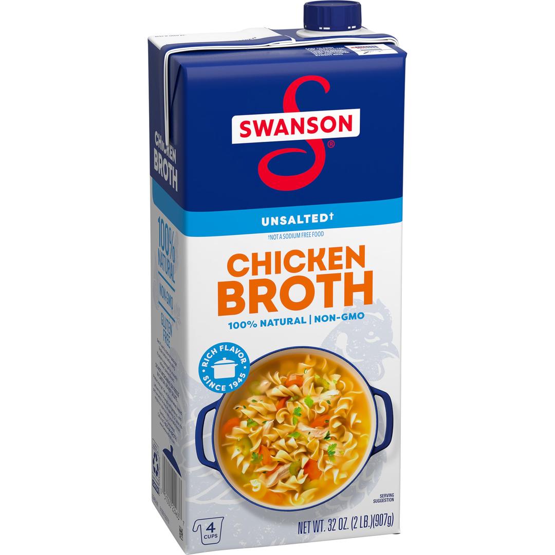 Swanson 100% Natural Unsalted Chicken Broth, 32 Oz Carton