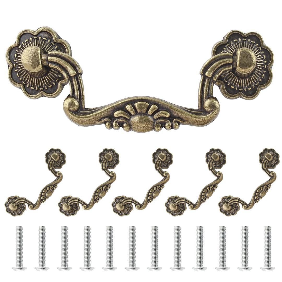 Uenhoy 6 Pcs 3 Inch Bail Handle Drop Pulls Vintage Drop Bail Drawer Pulls Antique Bronze Cabinet Pull Handles (3" Hole Spacing, 4" Total Length)