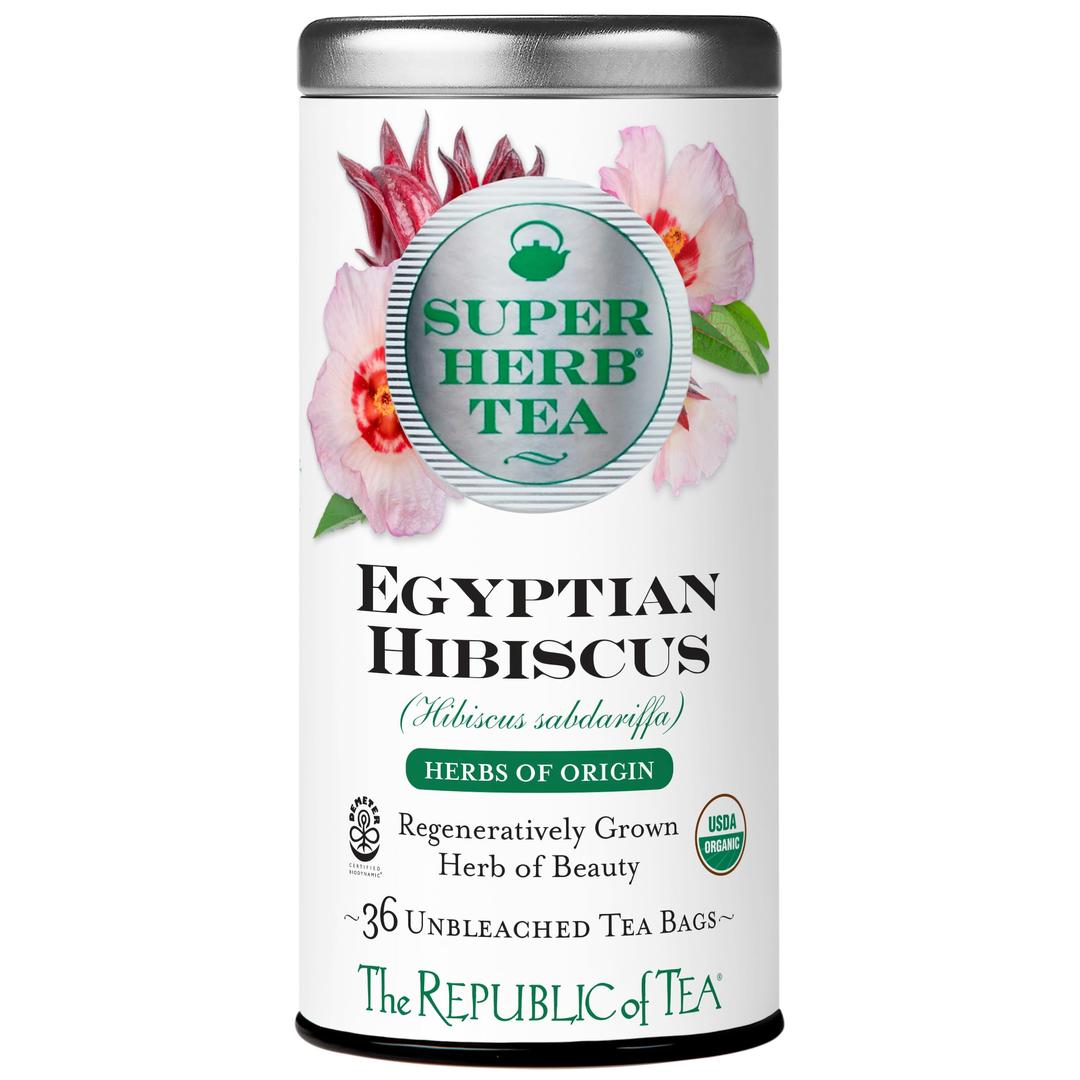 The Republic of Tea — Organic Egyptian Hibiscus SuperHerb Tea Tin, 36 Biodynamic Herbal Tea Bags, Naturally Caffeine-Free Herbs of Origin