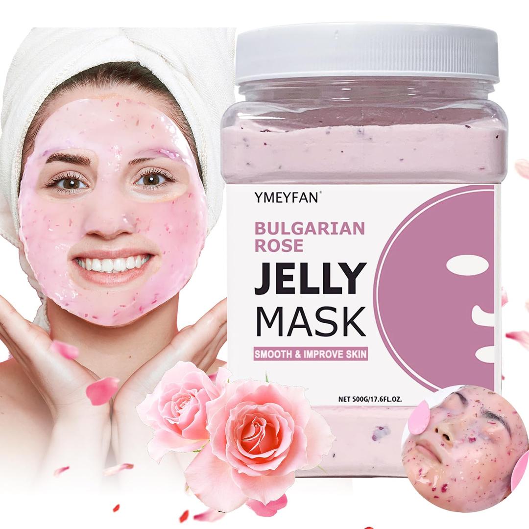 Jelly Mask for Facial Professional - Bulgarian Rose Smooth Face Mask Skin Care, Hydrated Nourished Hydro Jelly Mask Powder, Gel Peel Off Mask for DIY Spa Salon, 17.6Fl Oz