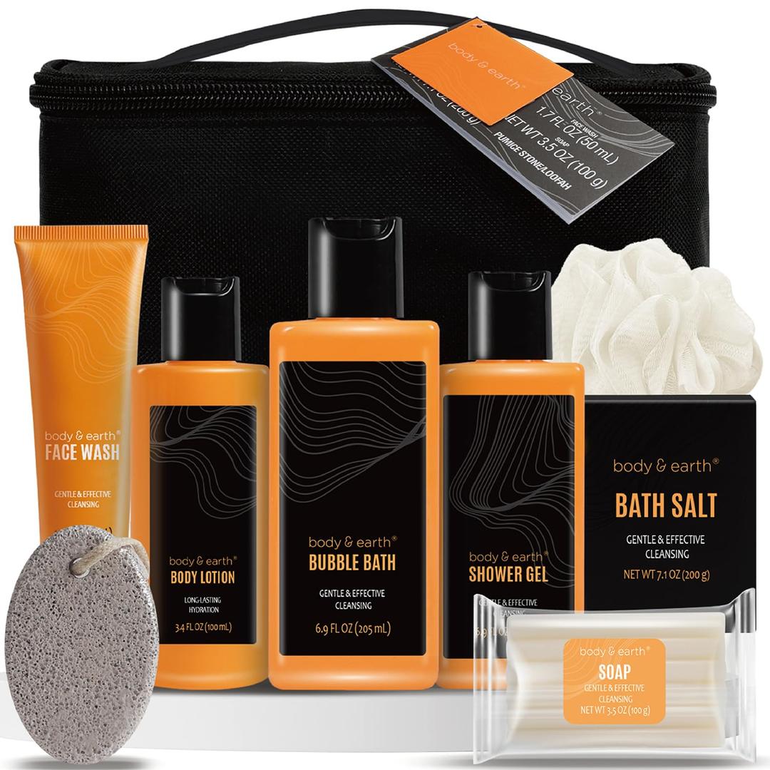 Gift Baskets for Men Bath and Body Gift Set Body & Earth Citrus Scented Mens Bath Set with Body Lotion, Face Wash, Shower Gel, Bubble Bath, Loofah & More, Birthday Gifts for Men,Christmas Gifts