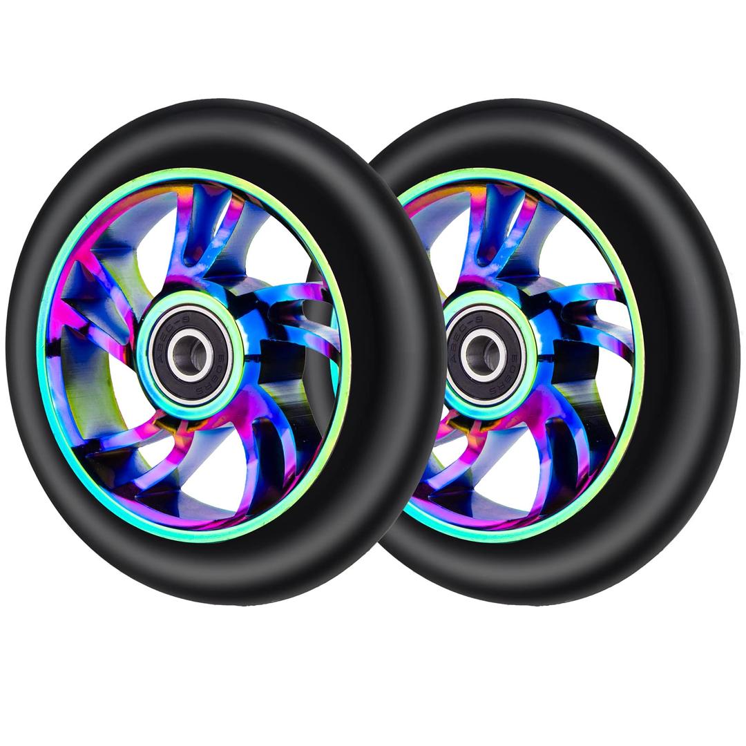 2 Pack 100mm Scooter Wheels,88A Replacement Scooter Wheel with ABEC-9 608RS Bearings Installed for Pro Scooters Kick Scooters, Multi-Color