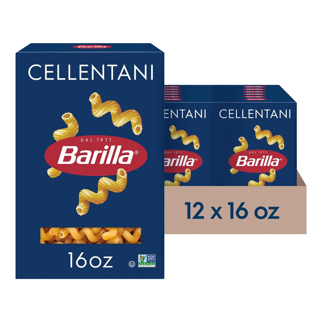 Barilla Cellentani Pasta, 16 oz. Box (Pack of 12) - Non-GMO Pasta Made with Durum Wheat Semolina - Kosher Certified Pasta