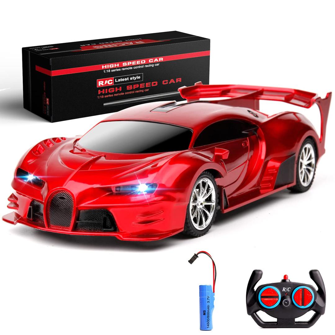 Remote Control Car 2.4Ghz Rechargeable High Speed 1/18 RC Cars Toys for Boys Girls Vehicle Racing Hobby with Headlight Christmas Birthday Gifts for Kids (Red)