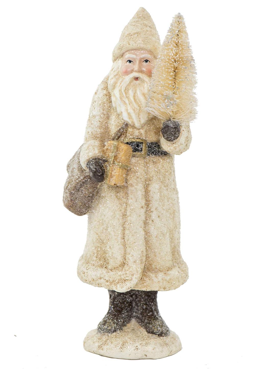 RAZ Imports Glittered Resin Santa Figure (White)