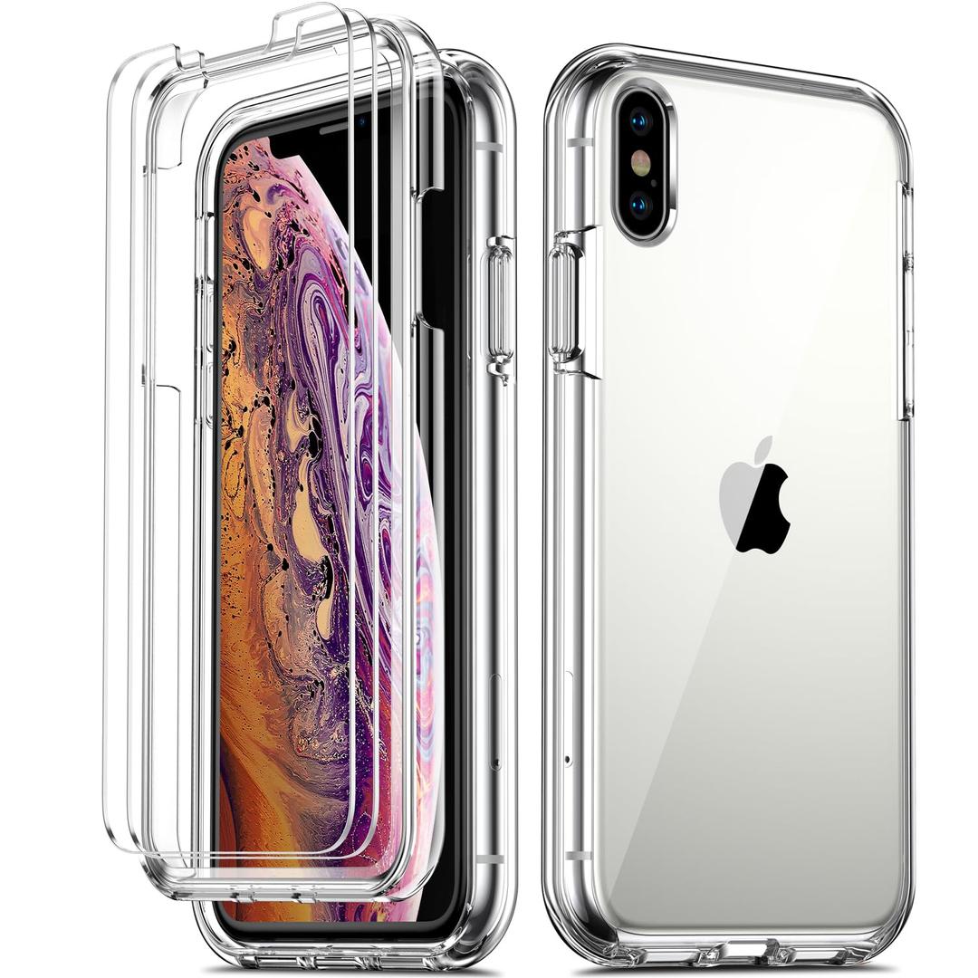 COOLQO Compatible for iPhone Xs Max Case 6.5 Inch, [Dual Layer] [2 pcs Tempered Glass Screen Protector] [14 FT Military Grade Drop Protection] 360 Full Body Heavy Duty Shockproof Phone Cover, Clear