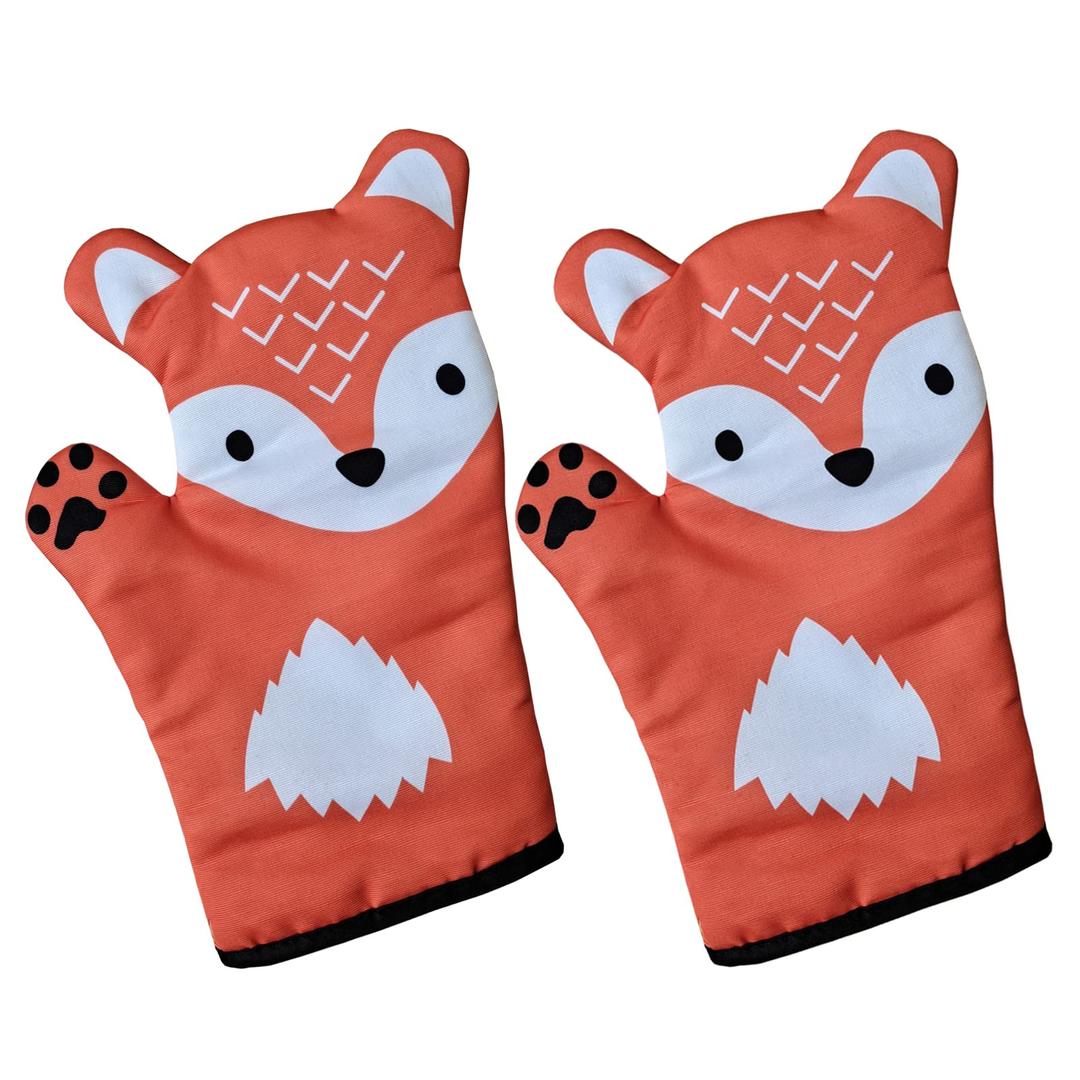 Oven Mitts Fox Design Heat Resistant Oven Gloves Cotton Mittens for Kitchen Baking Cooking BBQ, 1 Pair Funny Oven Mitt