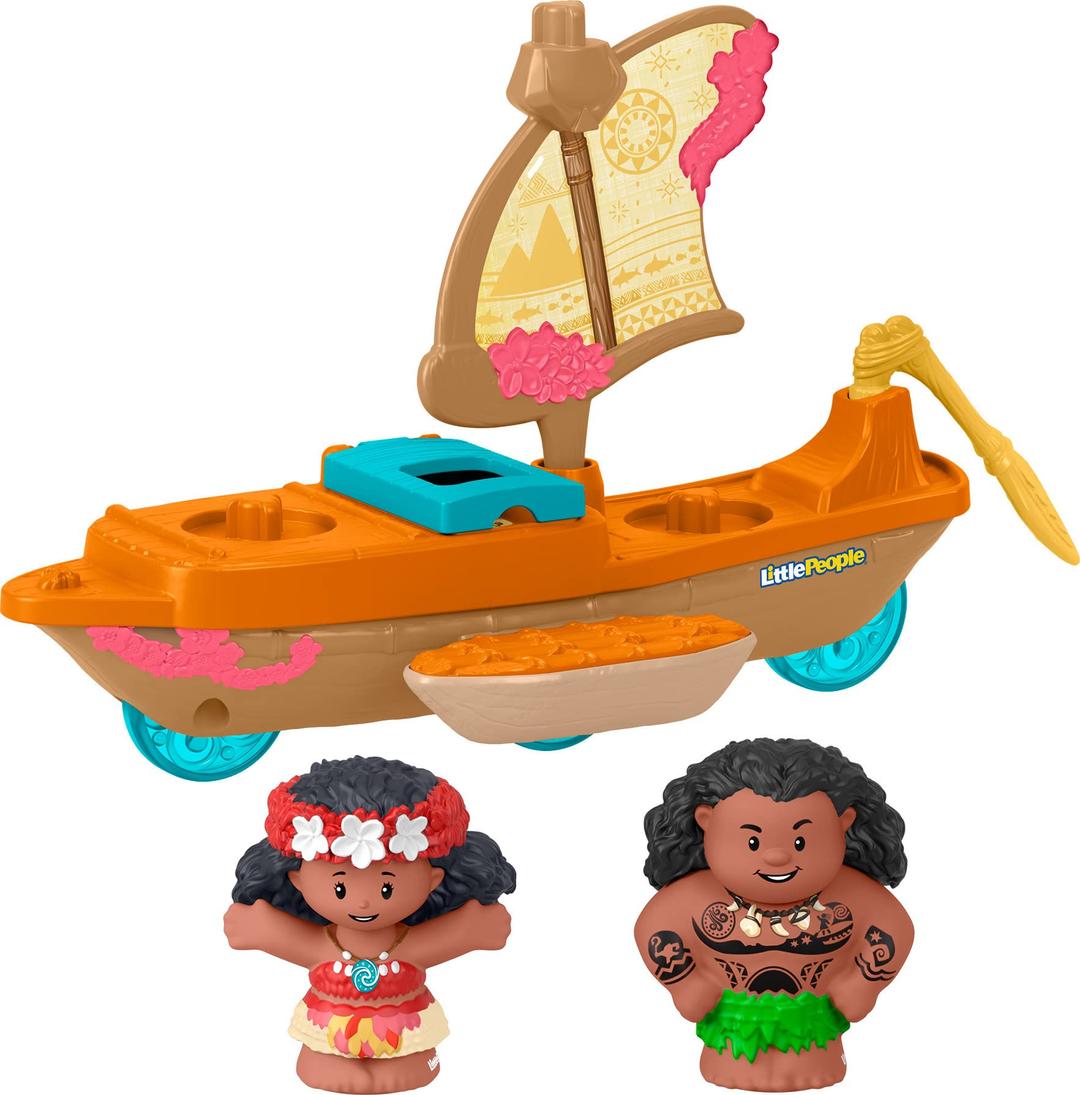 Fisher-Price Little People Toddler Toy Disney Princess Moana & Maui’s Canoe Sail Boat with Figures for Pretend Play Ages 18+ Months​