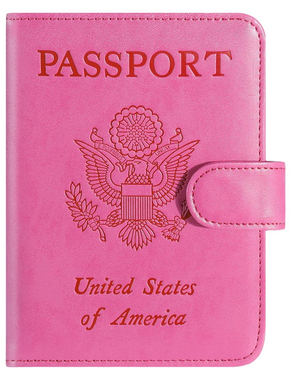 PASCACOOPassport Holder Cover Wallet RFID Blocking Leather Card Case Travel Accessories for Women Men (Pink)