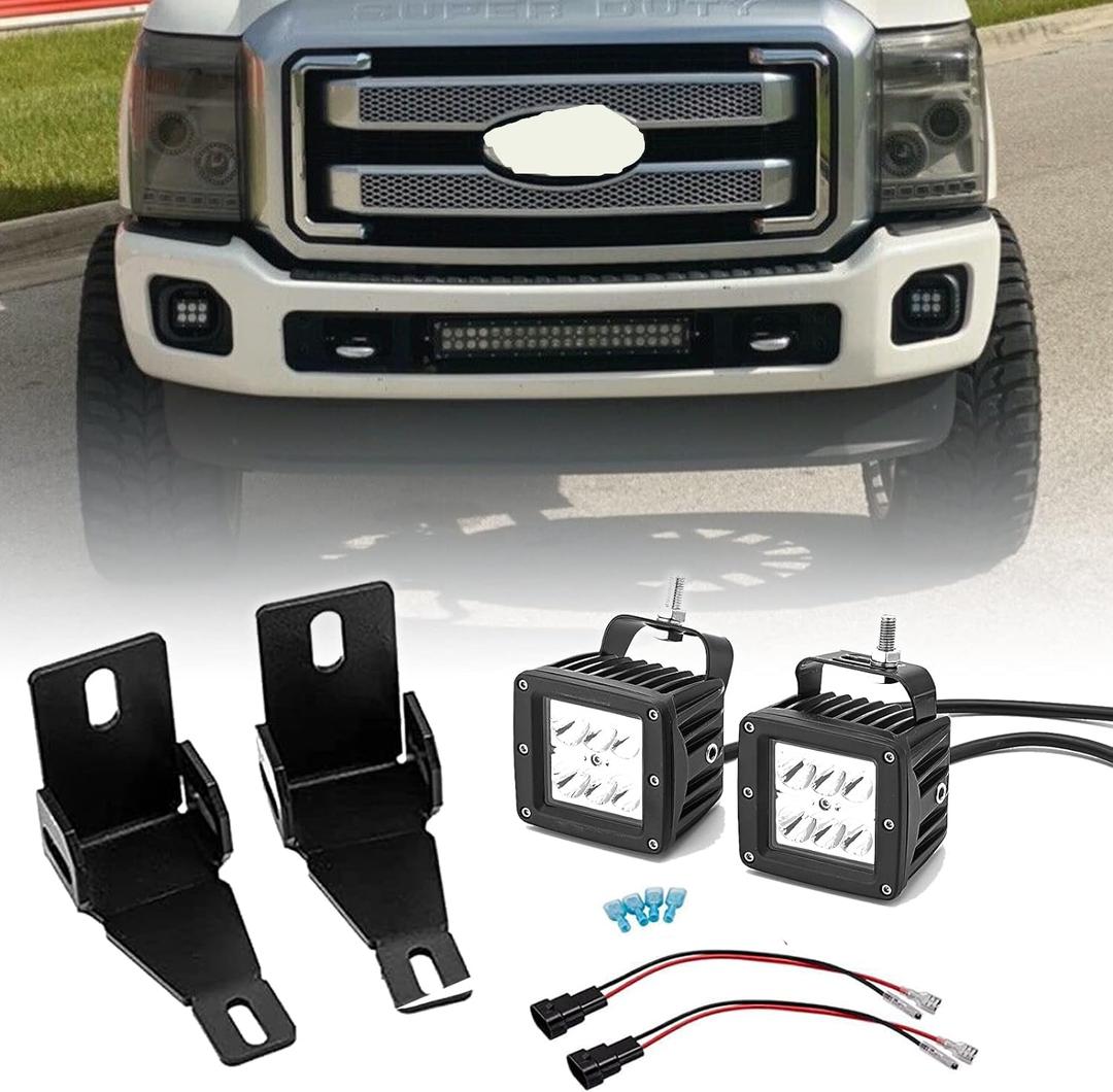 Dasen 3" 2x 24W Fog Lamp Location LED Light Pods & Hidden Bumper Mounting Brackets w/Wiring Kit Compatible with 1999-2016 Ford F250 F350 F450 Super Duty Fit 2000-2005 Ford Excursion