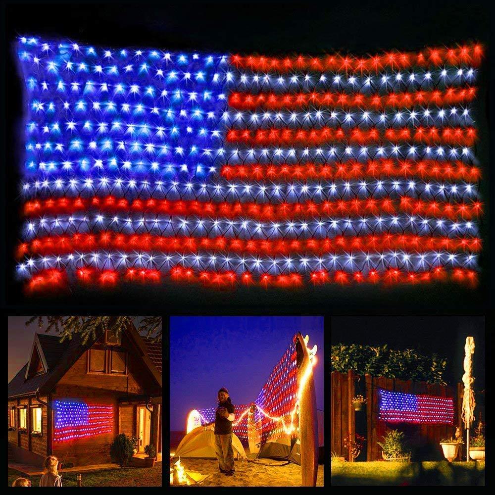 YULIANG LED American Flag Lights,6.5ft*3.2ft Waterproof Led Flag Net Light Outdoor for 4th of July Decorations,Independence Day,Memorial Day, Festival, Garden,Outdoor Christmas Decoration