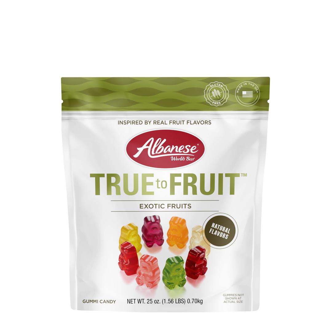 AlbaneseWorld's Best True to Fruit Exotic Fruits Gummi Bears, 25oz Bag of Candy, Soft & Chewy Candy Snack, Fruity Flavor Assortment