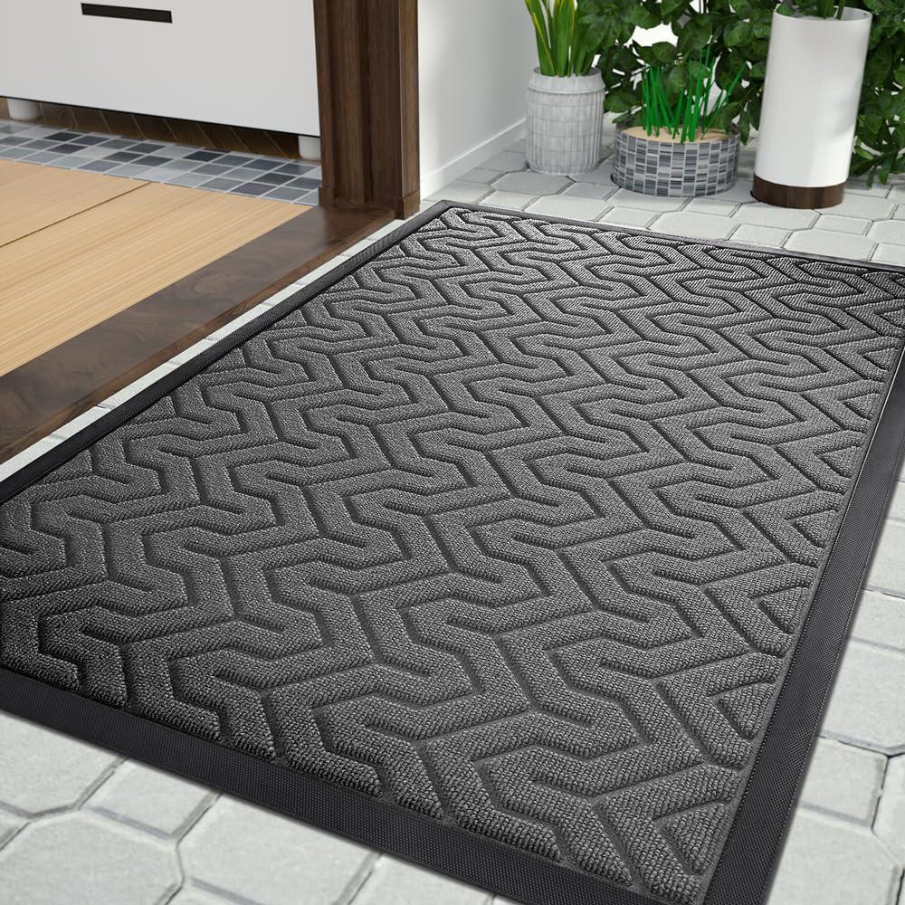 Yimobra Front Door Mat Outside Entrance, 29.5x17 Waterproof Outdoor Indoor Welcome Mat, Heavy Duty Doormat, Low Profile, Non Slip Garge Porch Entryway Mat, Easy Clean, Grey