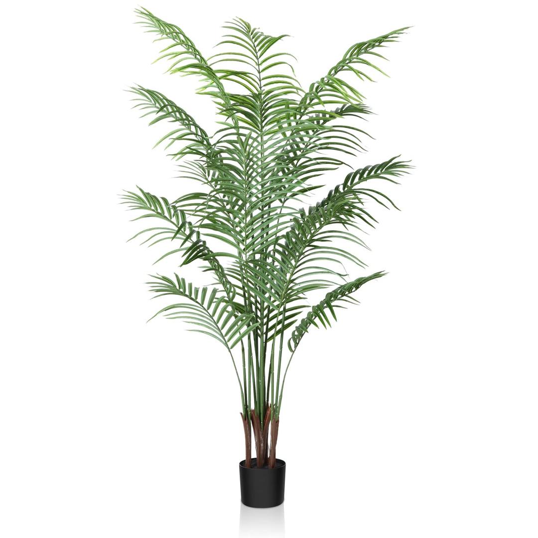 CROSOFMI Artificial Areca Palm Plant 5.5 Feet Fake Palm Tree with 15 Leaves Faux Yellow Palm in Pot for Indoor Outdoor House Home Office Modern Decoration Perfect Housewarming Gift