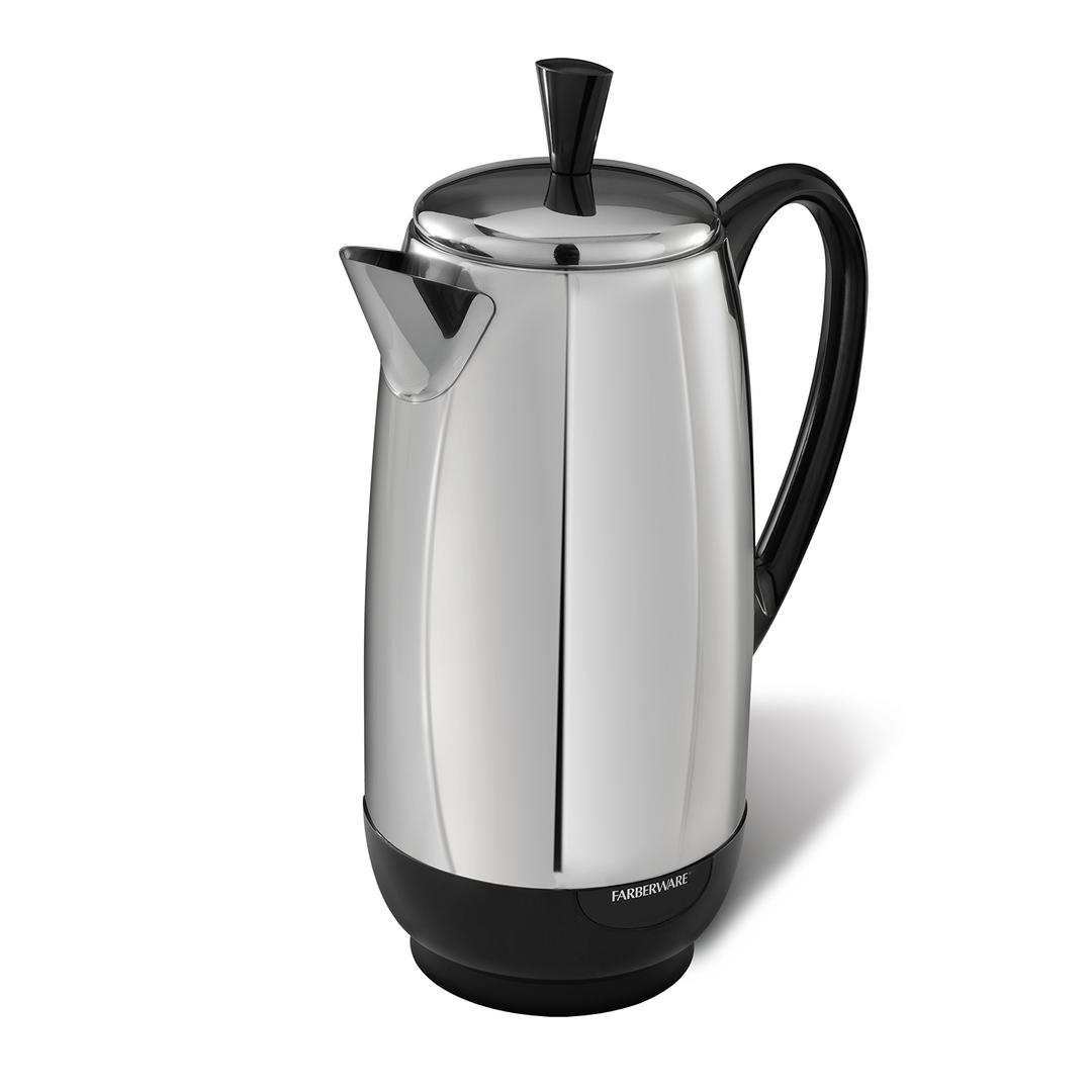 Farberware12 Cup Electric Coffee Percolator, Coffee Maker with Stainless Steel Basket, Automatic Keep Warm, No-Drip Spout