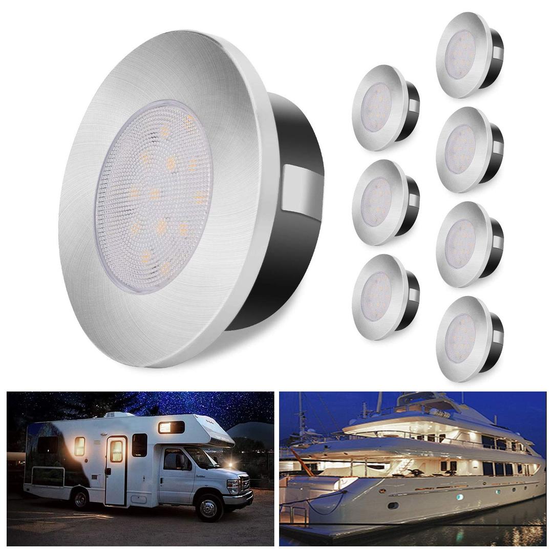 ALOVECO LED RV Lights, 12V Led Lights Dimmable Camper Interior Lights 3000K RV Lights Interior Waterproof 12 Volt LED Ceiling Lights Motorhome Sailboat Yacht Case of 8 Packs