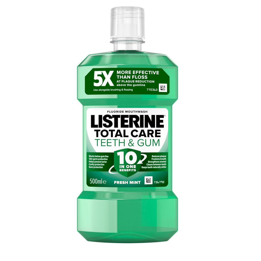 Listerine Total Care Teeth and Gum Mouthwash (500ml), 10-in-1 Benefit Mouthwash for Total Oral Care, Gum Mouthwash to Maintain a Clean and Healthy Mouth