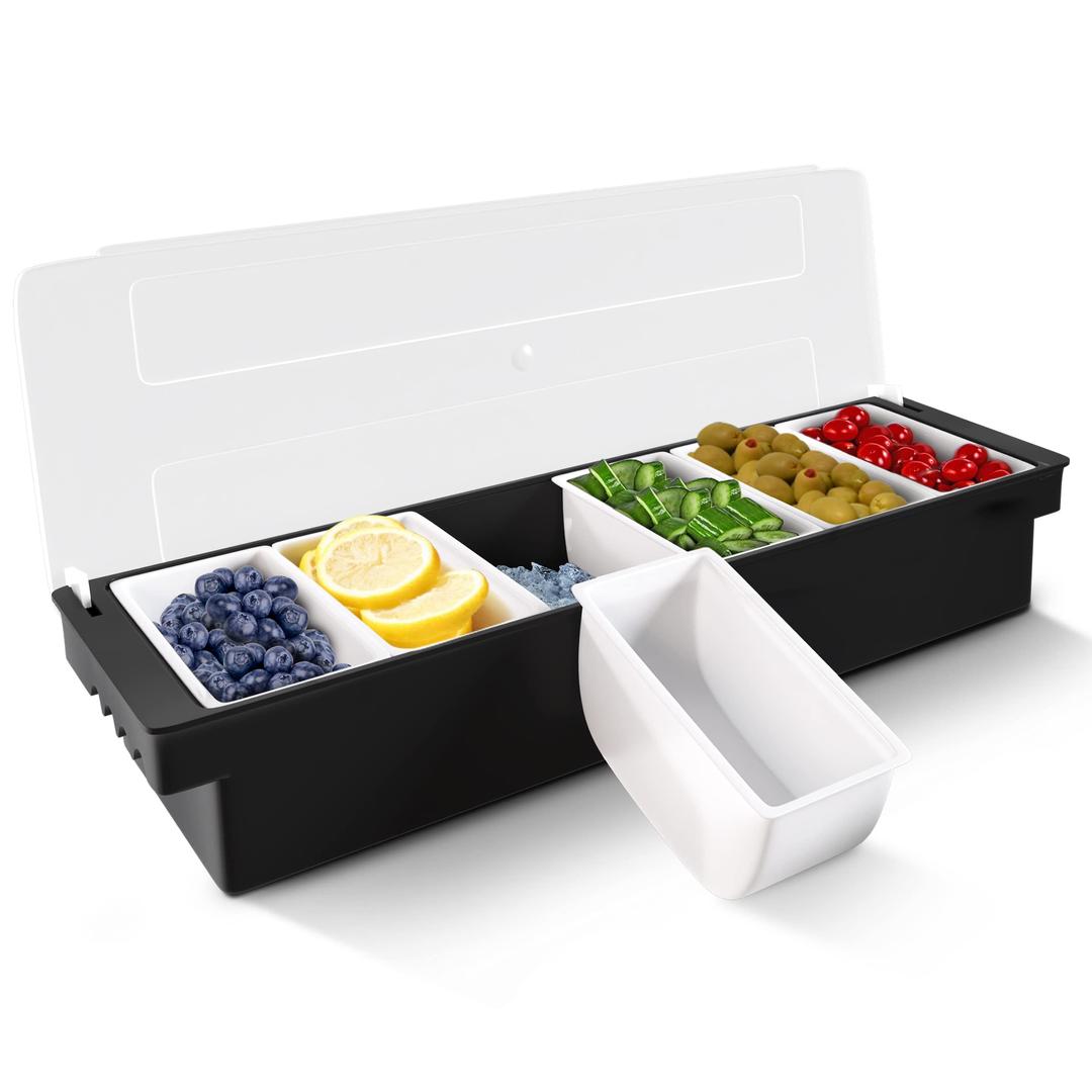 Ice Cooled Condiment Serving Container Chilled Garnish Tray Bar Caddy for Home Work or Restaurant