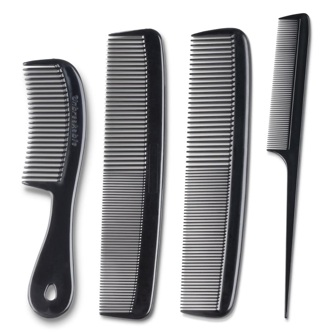 MARS WELLNESS4 Piece Professional Comb Set Black - USA MADE - Fine Pro Tail Combs, Dresser Hair Comb Styling Comb - Premium Grade for Men and Women - Parting Teasing and Styling