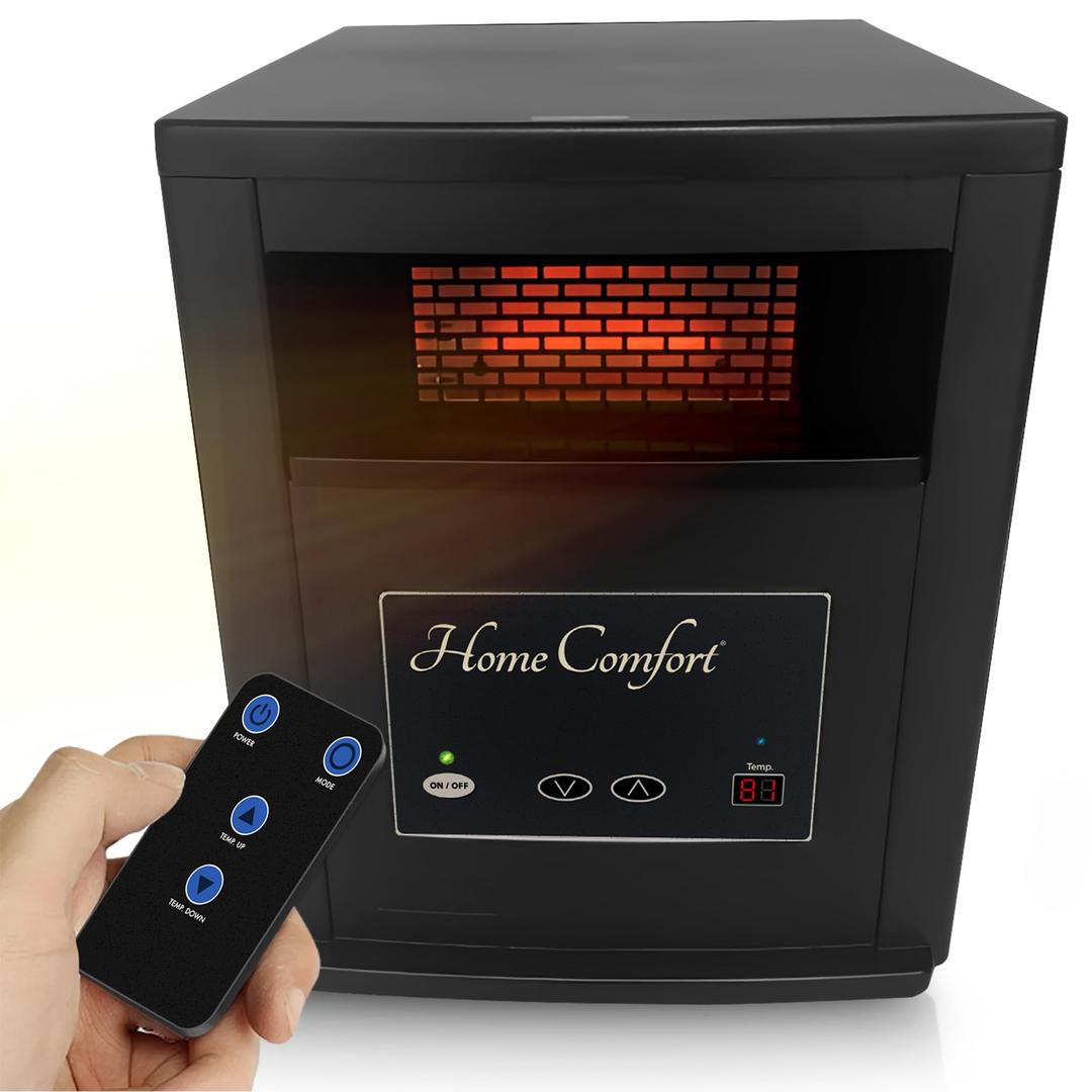 Home Comfort 1500w Infrared Heater - Energy Efficient Space Heater for Year-Round Indoor Warmth, With Thermostat and Remote Control, Portable Warmer for Bedroom, Living and Large Spaces - Black, 1500W