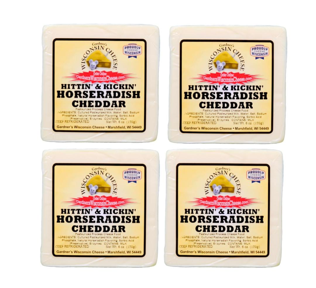 Gardner's Wisconsin Cheese, Artisan Cheese 4 Packs (Horseradish Cheddar) (6 Ounces Per Block) - Artisan Cheese Made in Wisconsin, Perfect for Grilling, Barbecues, and Holidays!