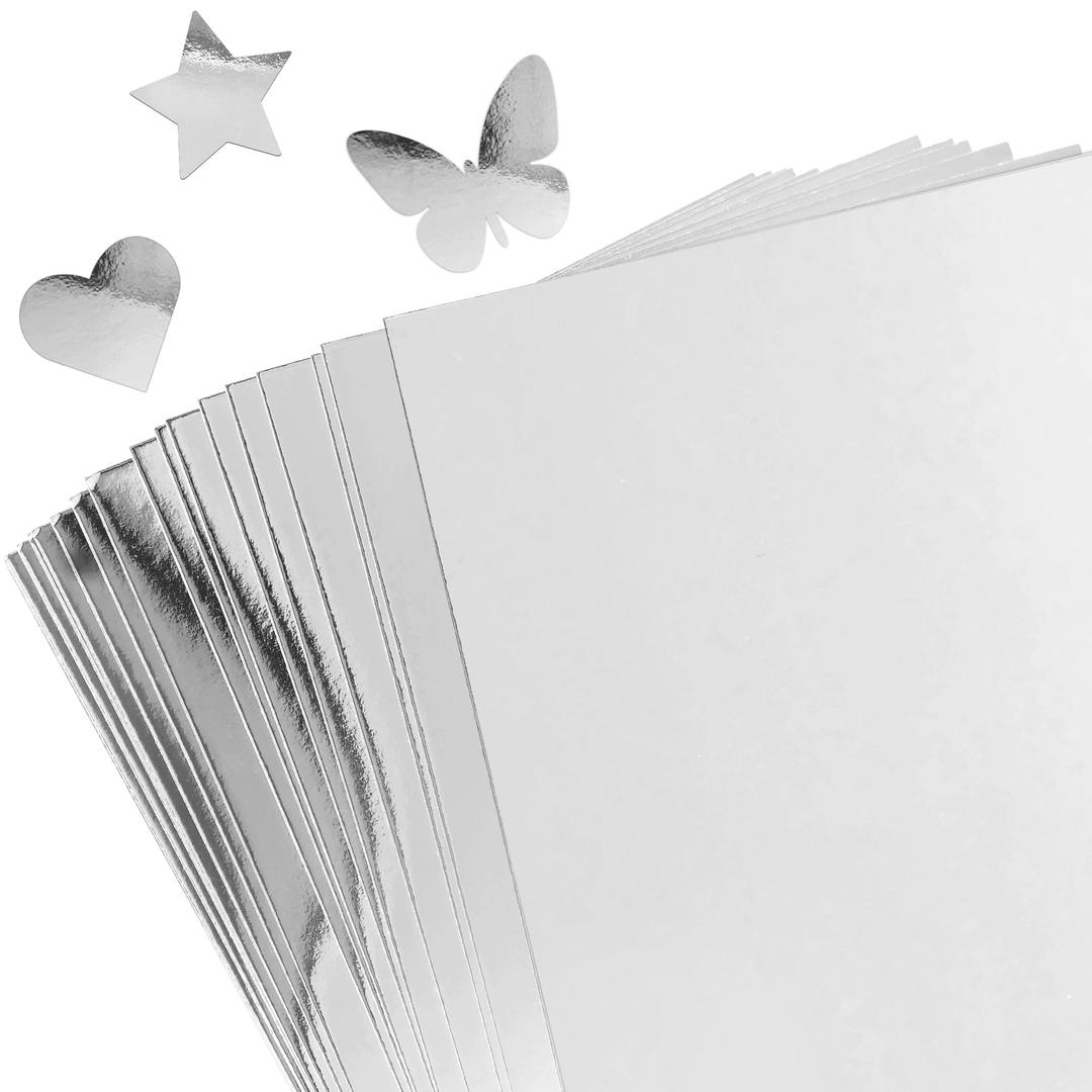 30 Sheets Metallic Silver Cardstock Paper - A4 Size (250gsm), Mirror Finish Silver Foil Board for Crafting, Invitations, and Decorations - Die Cut and Plotter Compatible