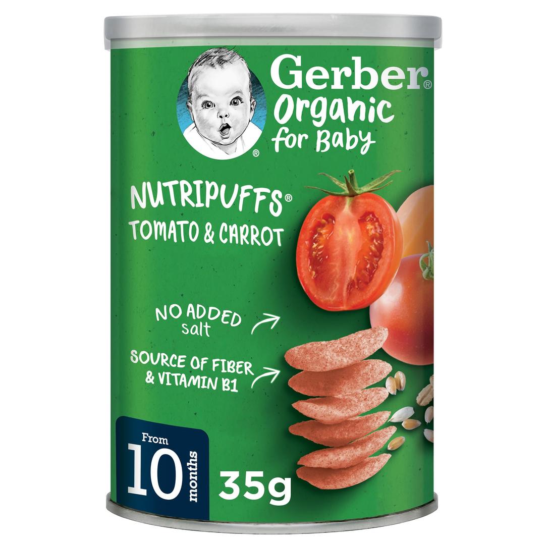 Gerber Organic Nutripuffs Tomato & Carrot, Baby Food, Tin, 35g