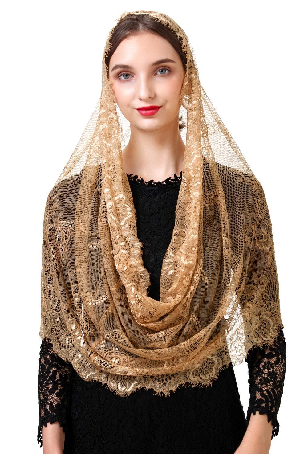 PAMORSpanish Style Lace Traditional Vintage Inspired Infinity Shape Mantilla Veil Latin Mass Head Covering