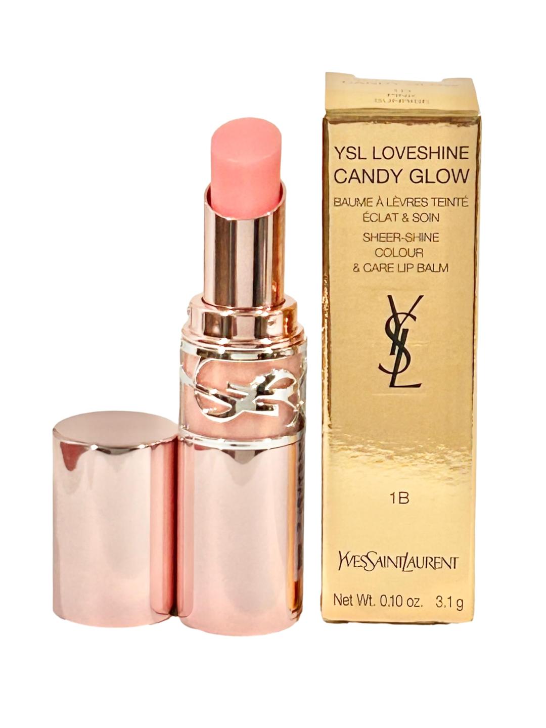 YVES SAINT LAURENT YSL LOVESHINE CANDY GLOW Sheer Shine Care Lip Balm Lipstick # 1B Pink Sunrise Women 0.10 oz / 3.1 g