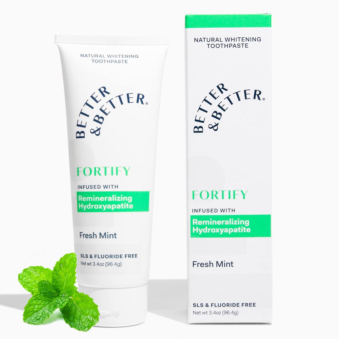 Better & Better Fortify Fluoride Free Toothpaste | Hydroxyapatite SLS Free Toothpaste 1 CT | Remineralizing Non Toxic Toothpaste w/Organic Mints | Vegan & Whitening Sensitive Toothpaste