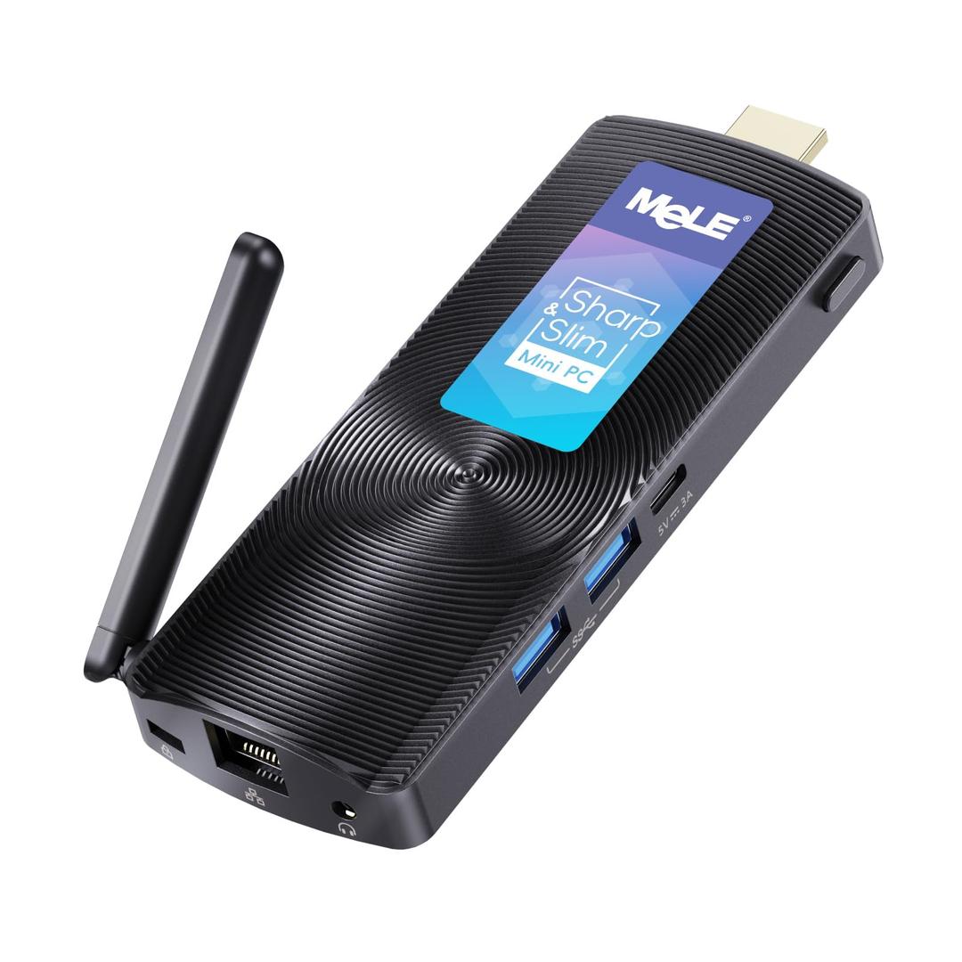 MeLEFanless Mini PC Stick PCG02 Win 11 Pro Celeron J4125 8GB RAM 256GB eMMC, Micro Computer Stick Supports HDMI 4K@60Hz, Gigabit Ethernet, Wi-Fi5 on Business, Industrial, Office, Media, Video