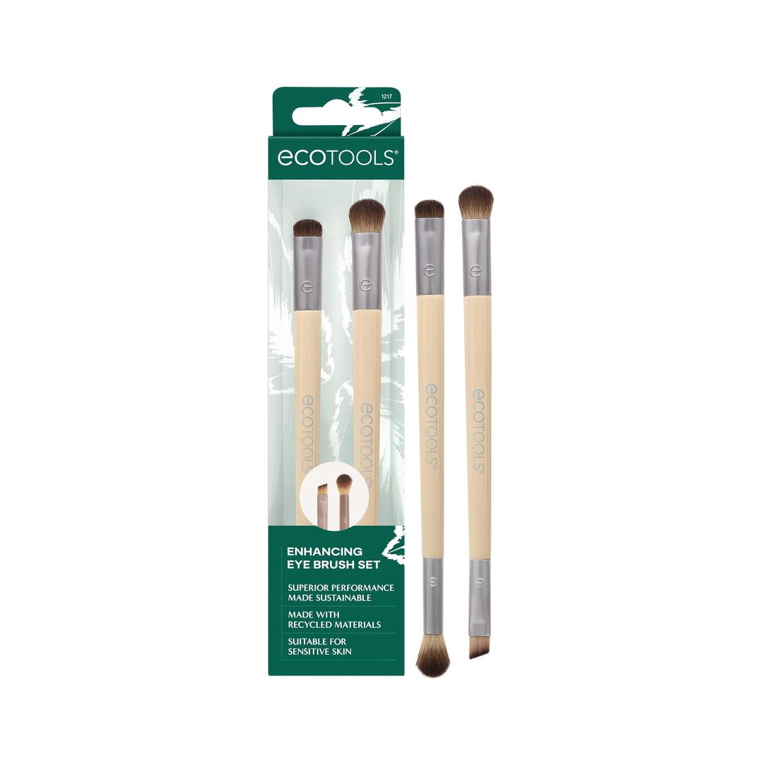 EcoToolsEnhancing Eye Brush Set, Makeup Brushes For Liquid, Cream & Powder Eyeshadow & Eye Liner Application, Dual-Sided & Eco-Friendly, Synthetic Bristles, Cruelty-Free, 2 Piece Set