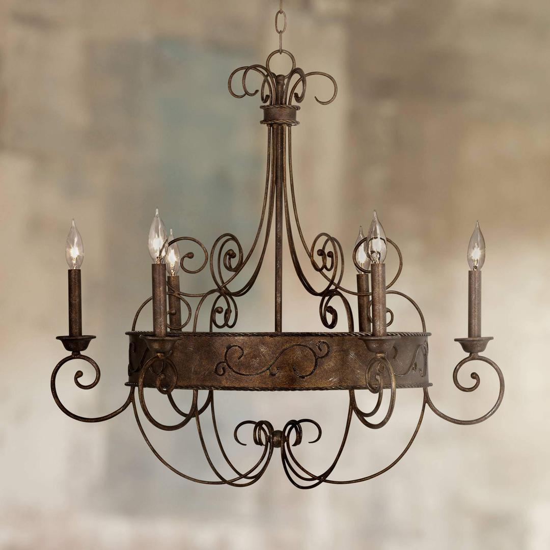 Franklin Iron Works Rust Bronze Candelabra Chandelier Lighting 30" Wide Rustic Farmhouse Industrial 6-Light Fixture for Dining Room House Foyer Entryway Kitchen Bedroom Living Room High Ceilings