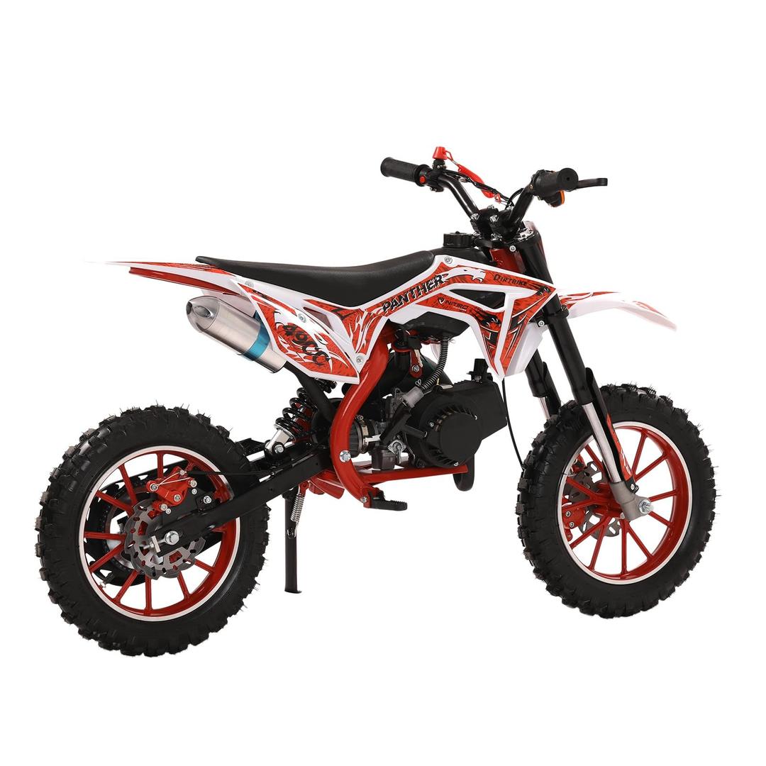 cdar 49cc Kids Dirt Bike, 2-Stroke Gas Power Motocross Off-Road Tires Shock Absorption Springs Soft Seat Cushion Pocket Motorbike with Front Rear Disc Brakes Red