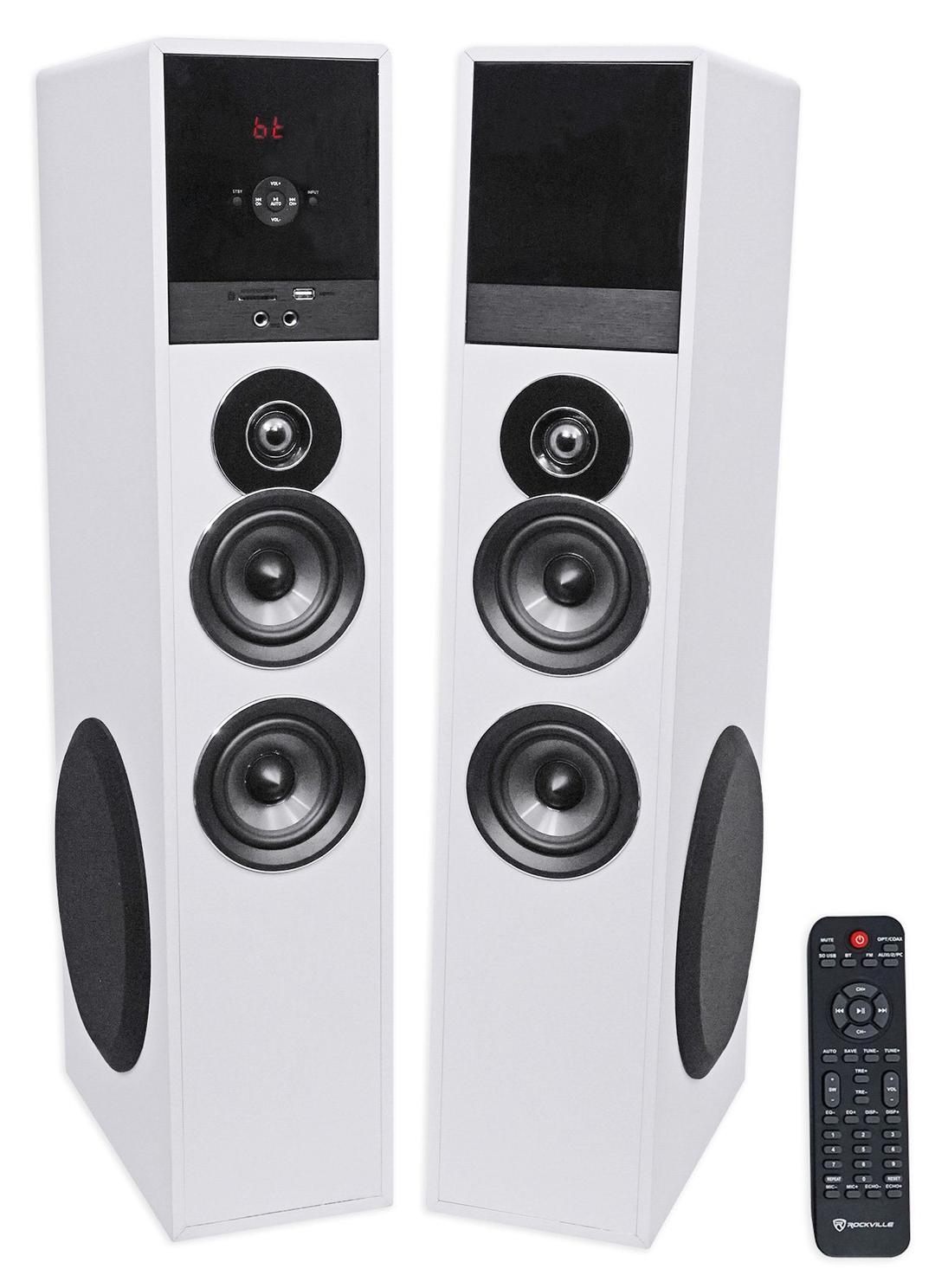 RockvilleTM80W White Powered Home Theatre Tower Speakers 8" Sub/Bluetooth/USB