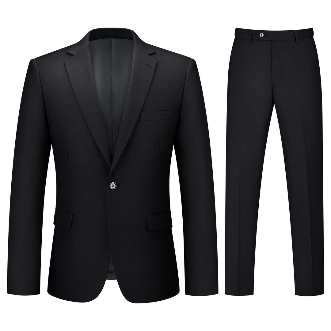 LORENZO BRUNOMens Suit 2 Piece Suits for Men One Button Slim Fit Solid Jacket & Pant Tuxedo Set Business Wedding Party