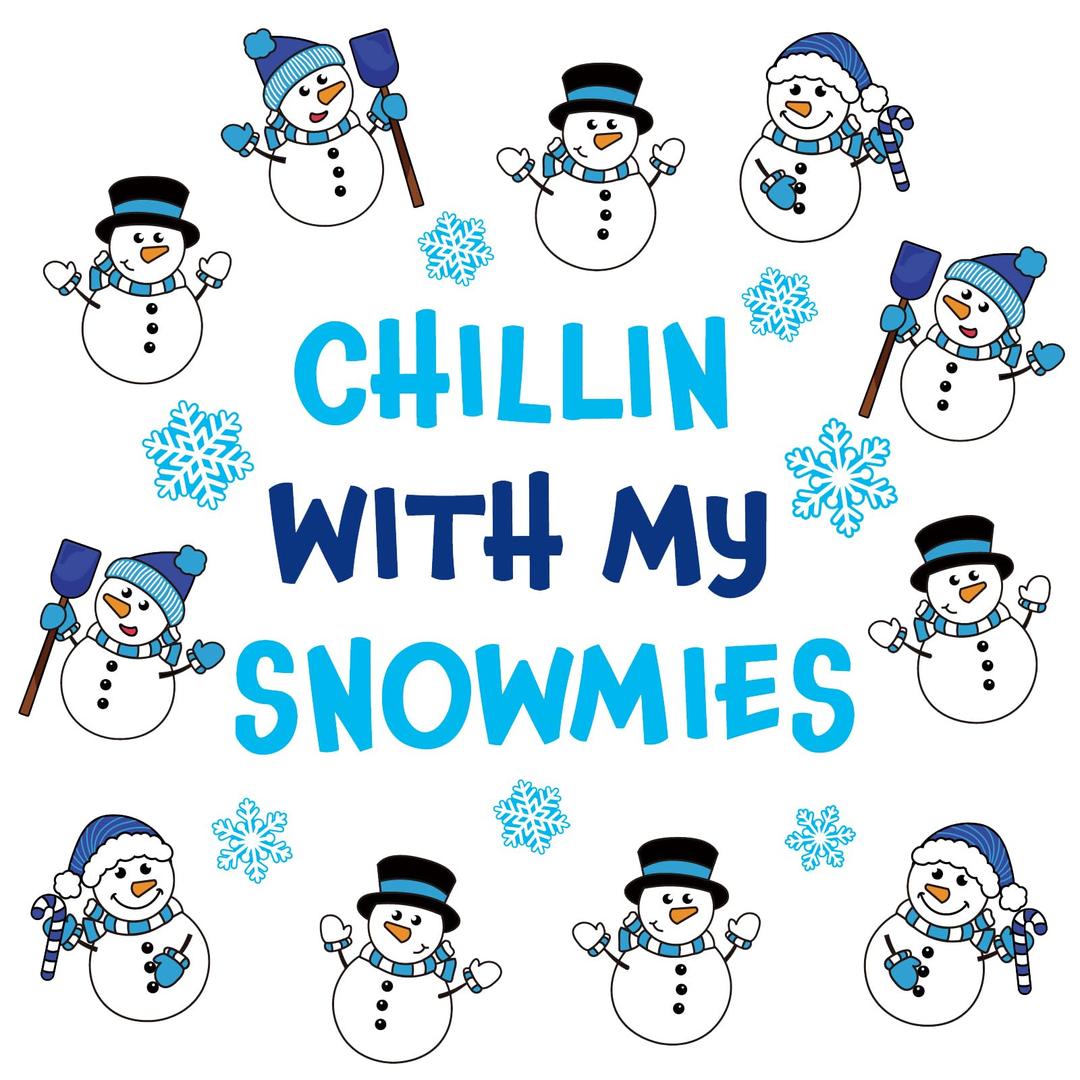 Whaline 52Pcs Winter Snowman Cutouts Chillin with My Snowmies Letter Cut Outs with 60 Glue Points Xmas Snowman Bulletin Board Decoration Set for School Classroom Home Office Wall