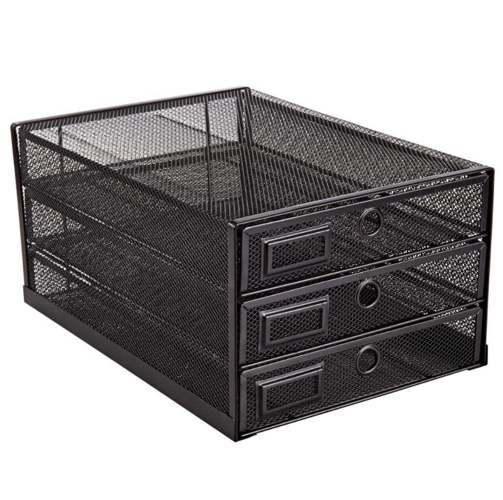 Annova Desk Organizer Wire Mesh 3 Tier Sliding Drawers Paper Sorter/Multifunctional/Premium Solid Construction for Letters, Documents, Mail, Files, Paper, Kids' Art Supplies - Black