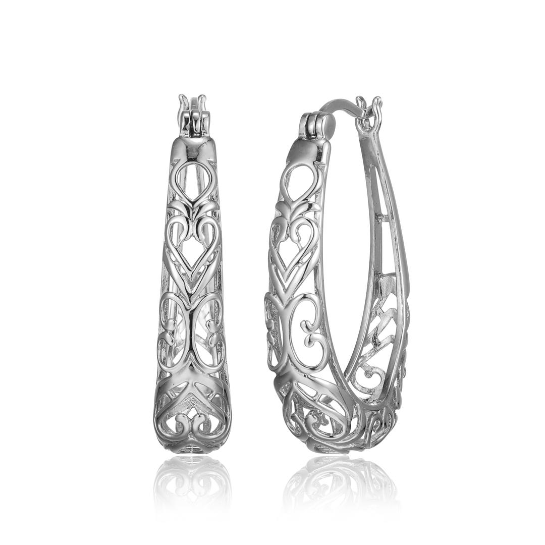 Amazon EssentialsSterling Silver Filigree Oval Hoop Earrings (previously Amazon Collection)