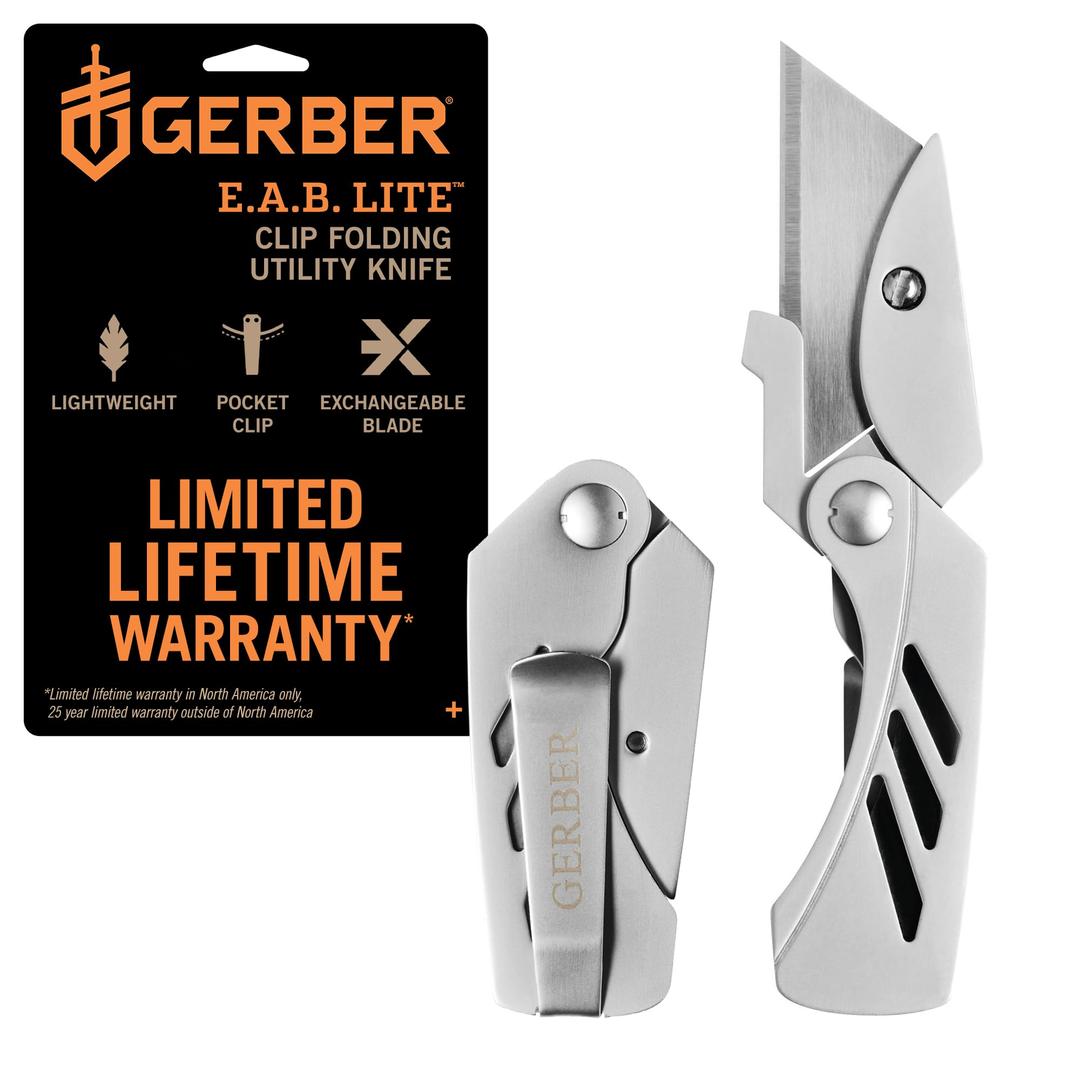 Gerber Gear EAB Lite Pocket Razor Knife with Money Clip - EDC Gear Folding Stainless Steel Utility Knife with Box Cutter Blade for Everyday Carry