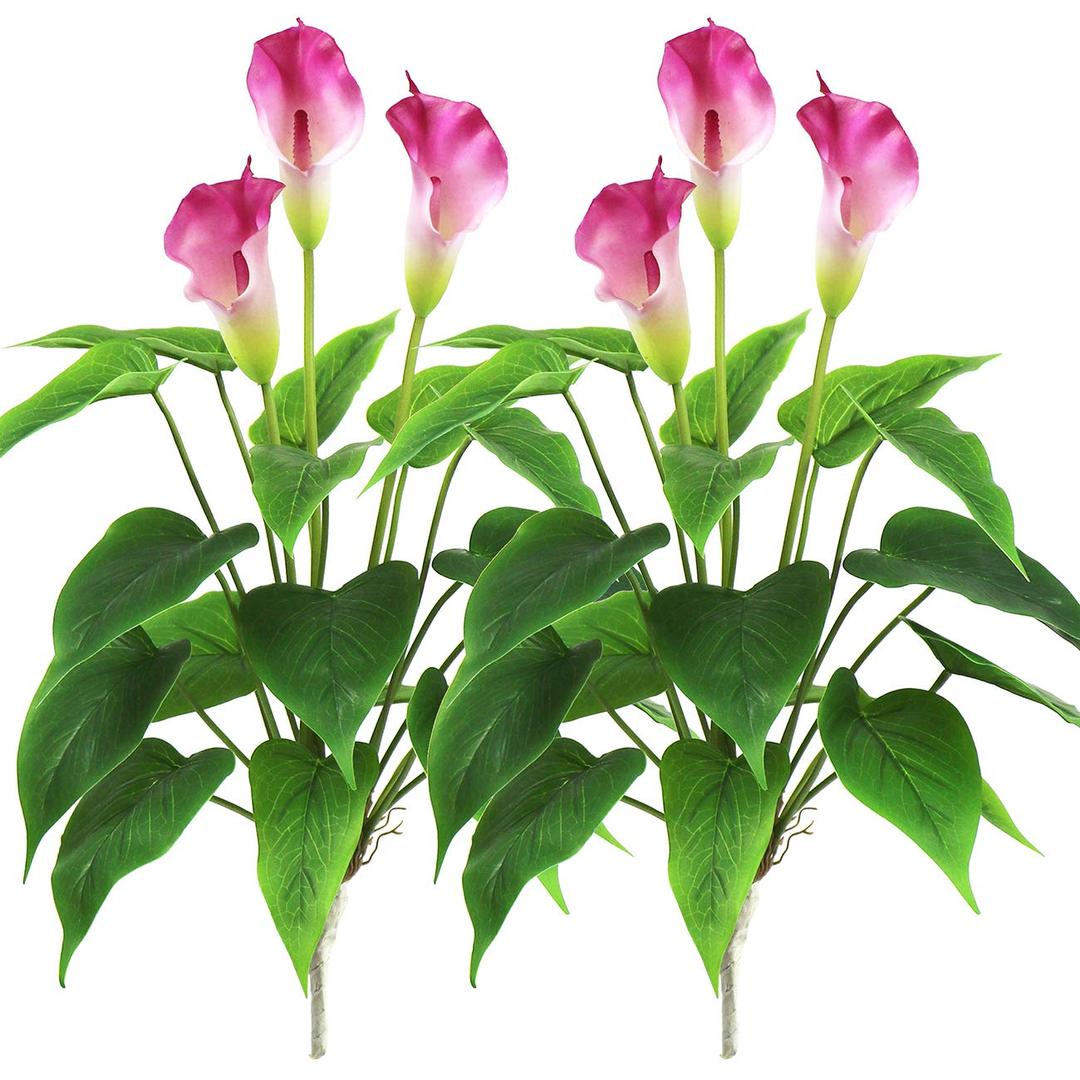 Artificial Flower 17 inches Calla Lily Silk Plant Fake Bonsai Flowers Greenery Plants for Indoor Outdoor Home Office Bedroom Table Centerpieces Party Decoration 2 Pack (Purple, 2)