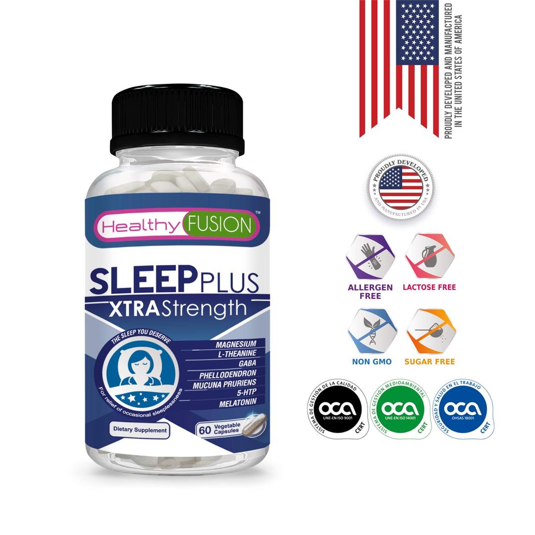 Sleep Plus Xtra Strength – Melatonin + 5-HTP + Magnesium + L-Theanine + GABA + Phellodendron + Mucuna Pruriens - Insomnia and Anxiety Relief - Sleep Well & Wake Up Revitalized - 60 Capsules.