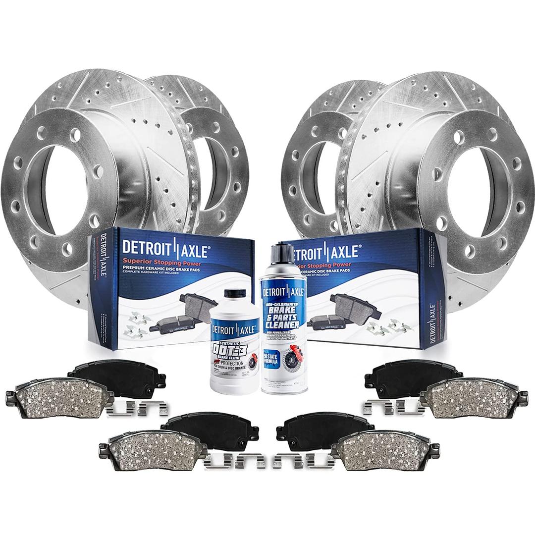 Detroit Axle - Brake Kit for 4WD 2008-2012 Ford F-250 Super Duty Drilled & Slotted Brake Rotors 2008 2009 2010 2011 2012 Ceramic Brakes Pads Front and Rear Replacement: Not Fit Models with Harley PKG