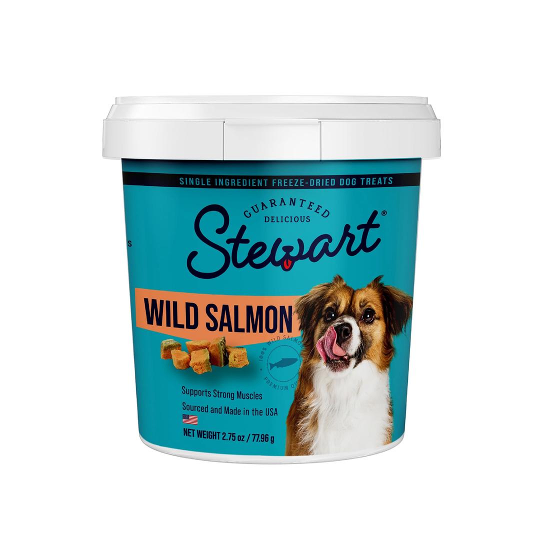 StewartFreeze Dried Dog Treats, Wild Salmon, 2.75 oz Grain Free & Gluten Free, Resealable Tub, Single Ingredient, Training Treat in Beef Liver, Salmon, Chicken Liver & Chicken Breast 4, 14, 21 oz