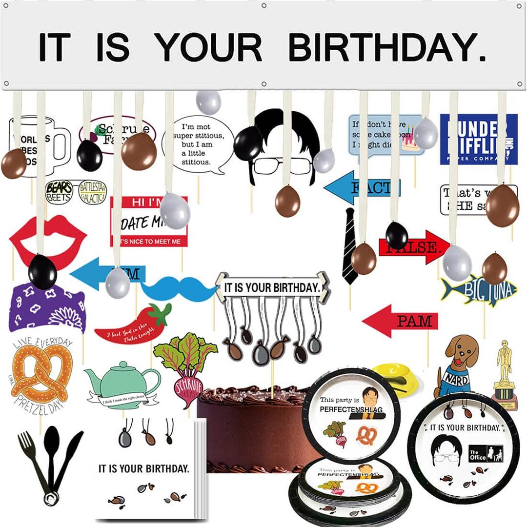 It is Your Birthday Banner, The Office Dwight Theme Infamous Husband Birthday Photo Booth Props Party Decorations The Office Cake Topper Party Merchandise by Dwight K. Schrute Baby Boy 16 Guests