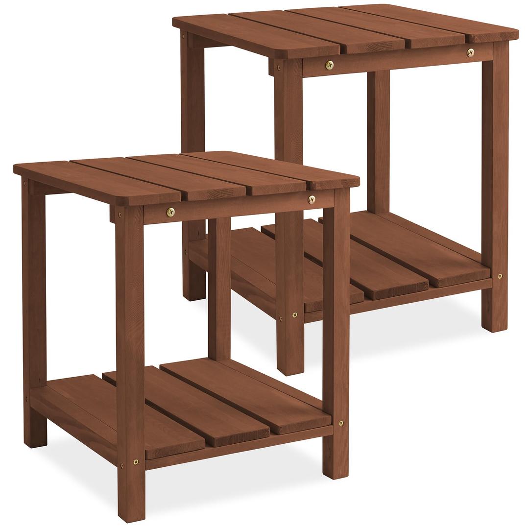 Casafield Adirondack Side Table, Set of 2 Cedar Wood Outdoor End Table with Shelf for Patio, Deck, Lawn and Garden - Espresso