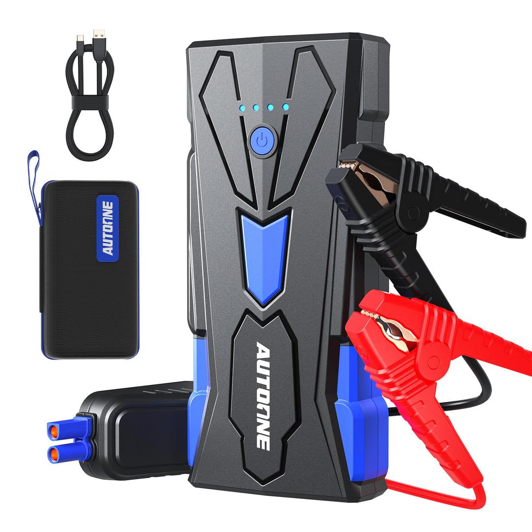 AUTOONE 6000A Car Battery Jump Starter Up to All Gas & 12L Diesel Engine, Car Battery Jumper Starter Portable 12V Jump Box with USB Output, Storage Case, LED Flashlight