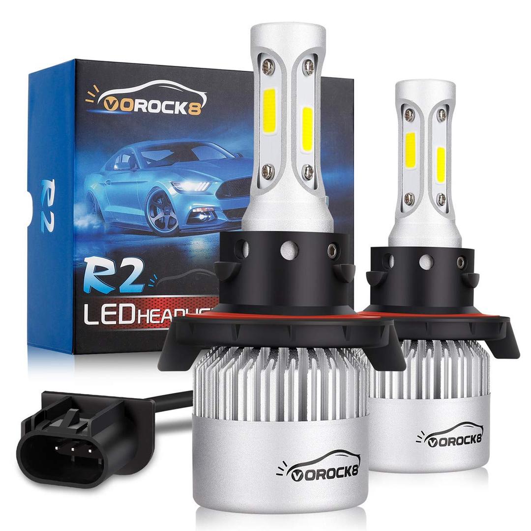 VoRock8 R2 COB H13 9008 16000 Lumens 400% Brighter LED Bulbs, Hi/Lo Beam Conversion Kit, High Low Beam Bulbs, Bright/Dipped 2 in 1 Light, Replace Halogen Bulbs, 6500K Xenon White, 1 Pair